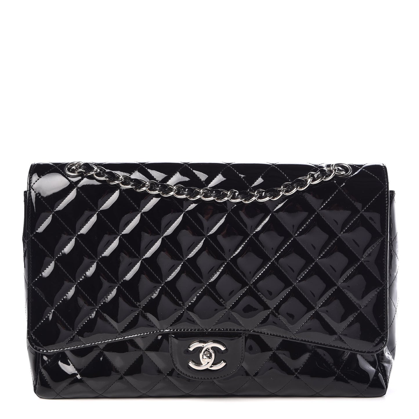 Patent Quilted Maxi Single Flap Black