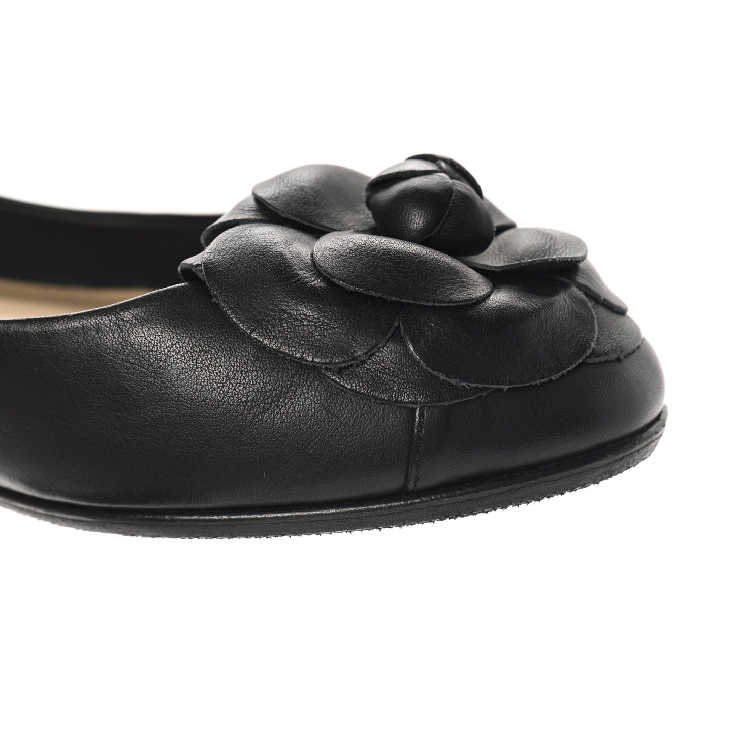 Lambskin Camellia Ballerina Flats 37 Black