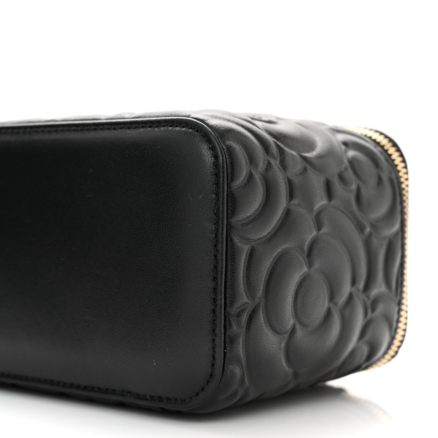 Lambskin Camellia Embossed Small Vanity Case With Chain Black