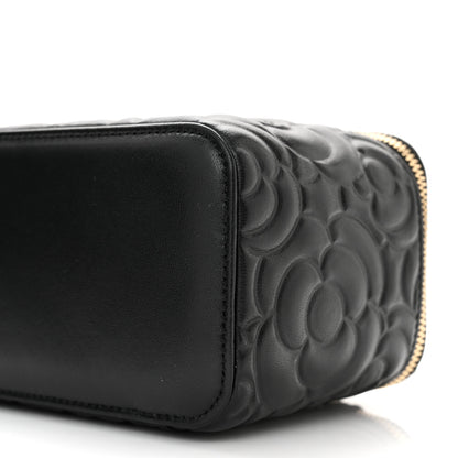 Chanel Lambskin Camellia Embossed Small Vanity Case With Chain Black 9 of 10