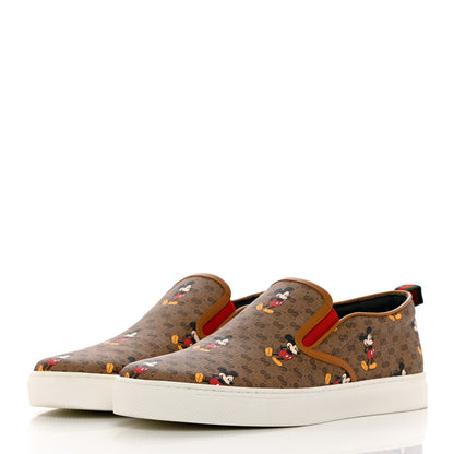 Gucci X DISNEY Mini Vintage GG Supreme Monogram Mickey Mouse Mens Slip-On Sneakers 9.5 Beige Vintage Sun Oil 3 of 9