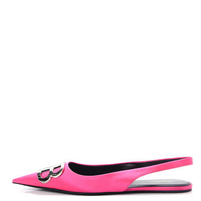 Balenciaga Satin BB Knife Pointy Toe Slingback Flats 39 Neon Pink 1 of 11