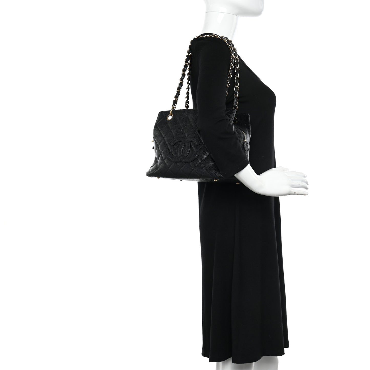 Caviar Quilted Petit Timeless Tote PTT Black