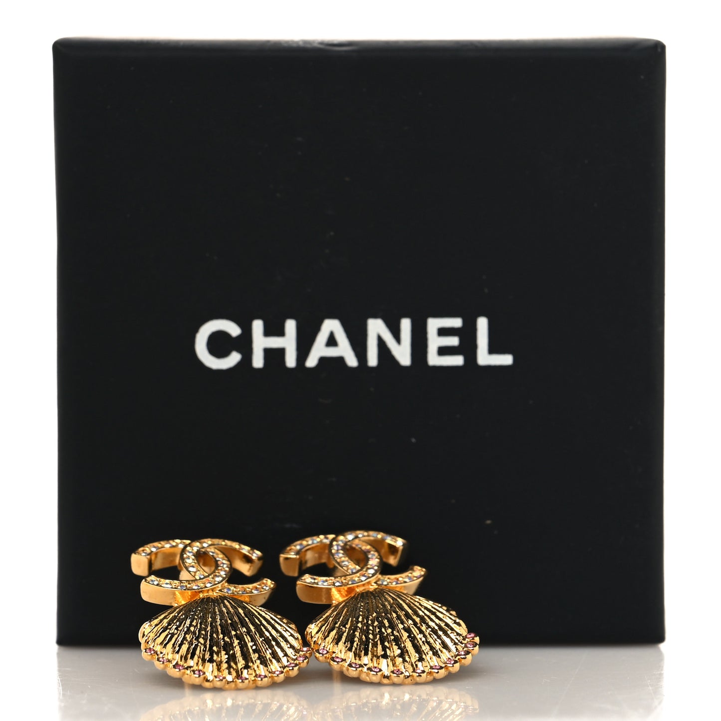 Crystal CC Shell Earrings Gold Pink