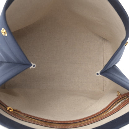 Celine Canvas Calfskin Horizontal Cabas Navy Tan 4 of 10