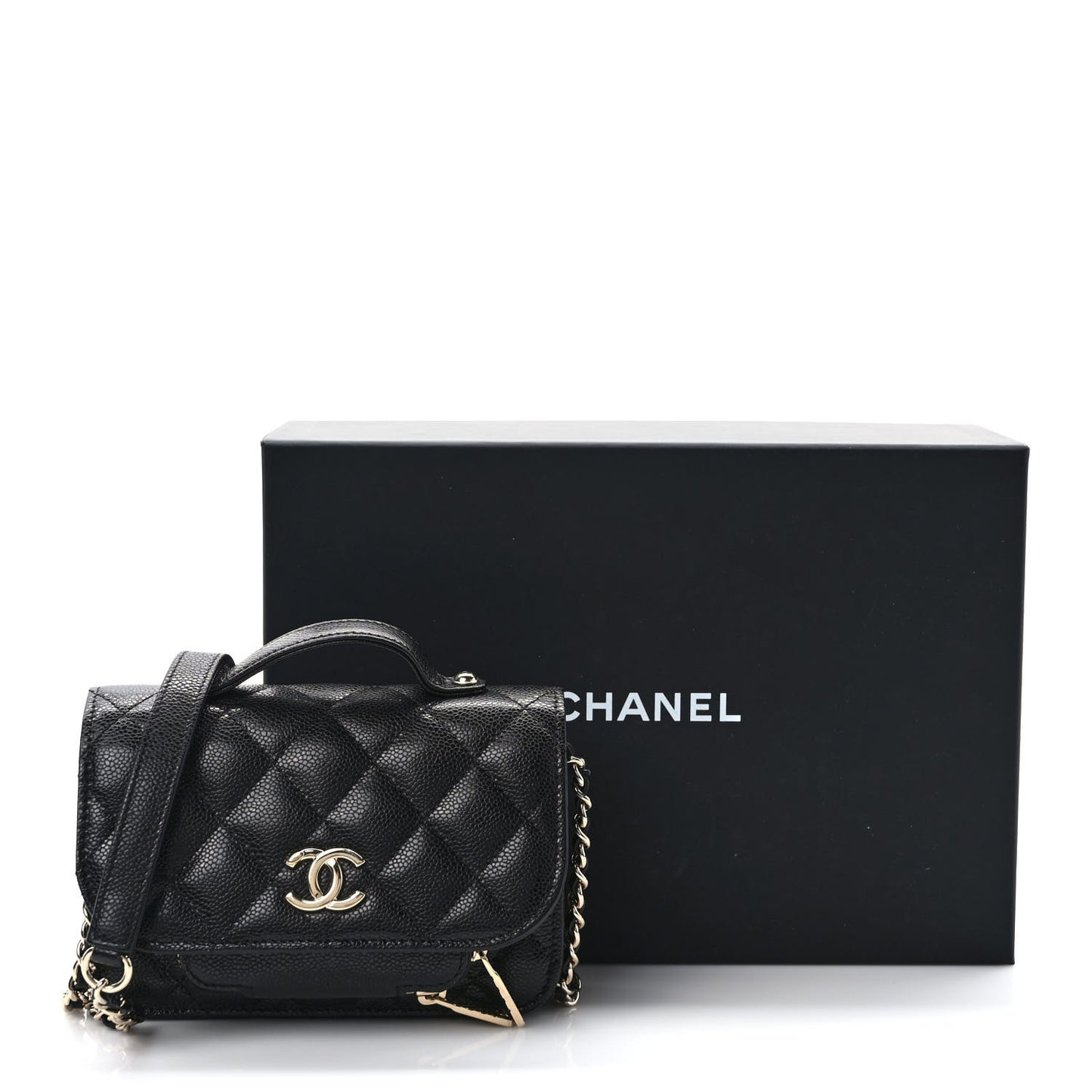 Caviar Quilted Business Affinity Clutch With Chain Black
