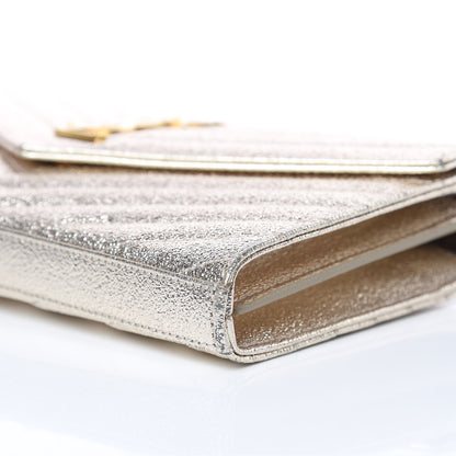 Saint Laurent Metallic Crackled Calfskin Matelasse Chevron Monogram Chain Wallet Gold 9 of 9