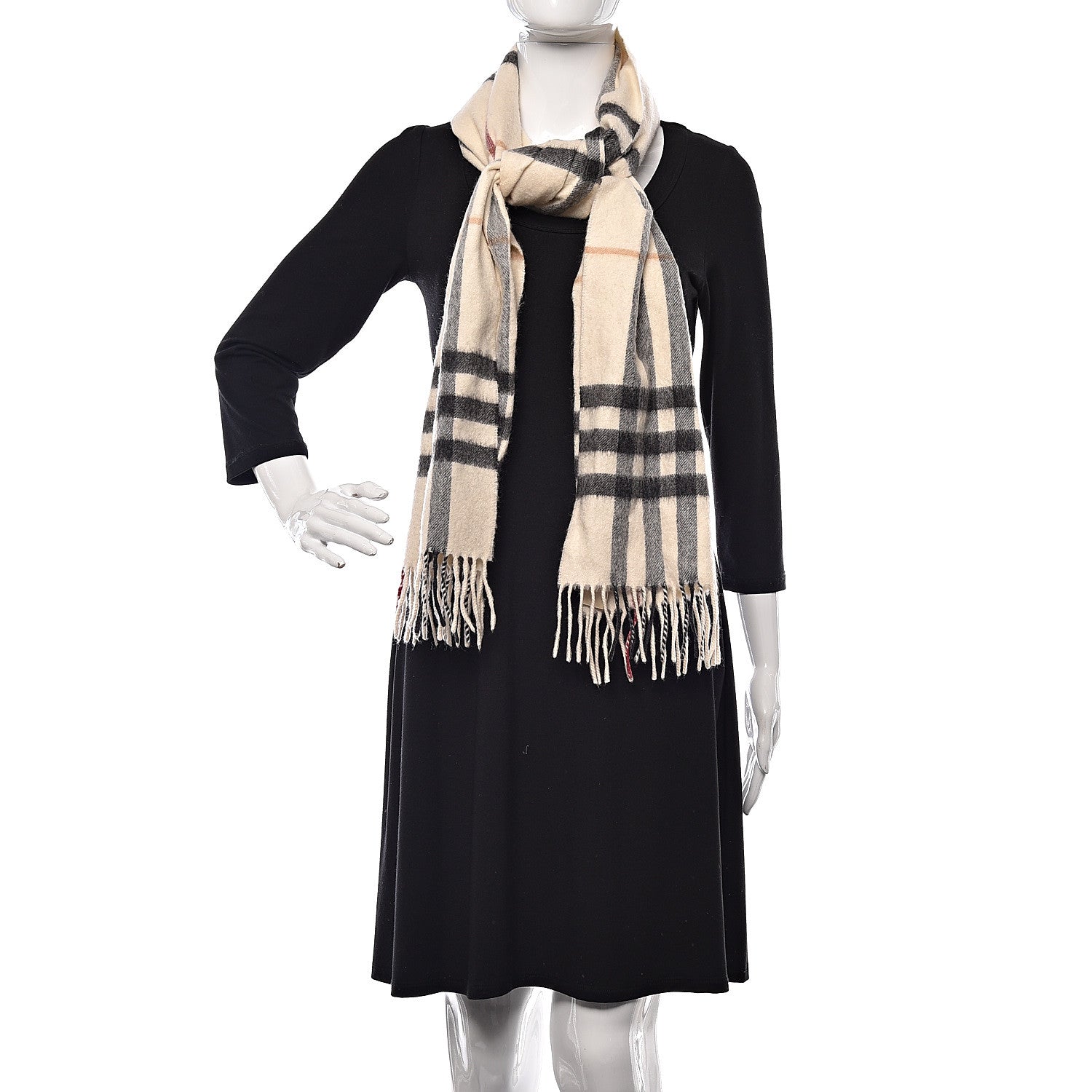 Burberry Cashmere Half Mega Check Fringe Scarf Ivory 2 of 5