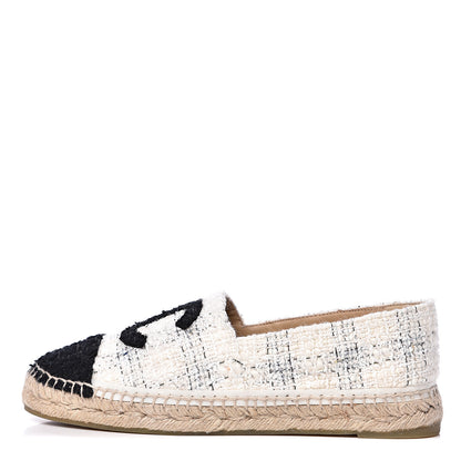 Chanel Tweed CC Espadrilles 41 Ecru White Blue Black 1 of 10