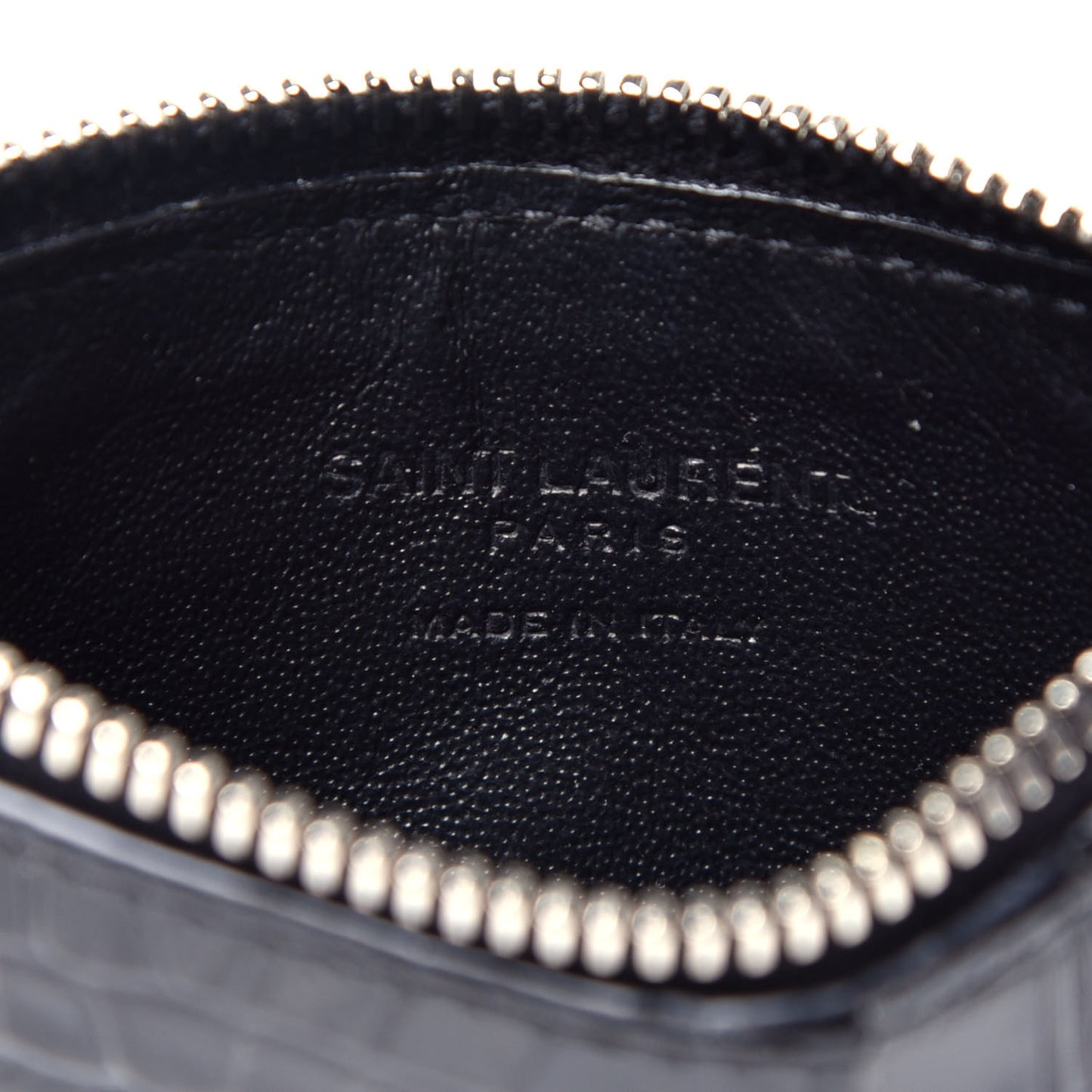 Calfskin Crocodile Embossed 5 Fragments Zip Pouch Card Holder Black