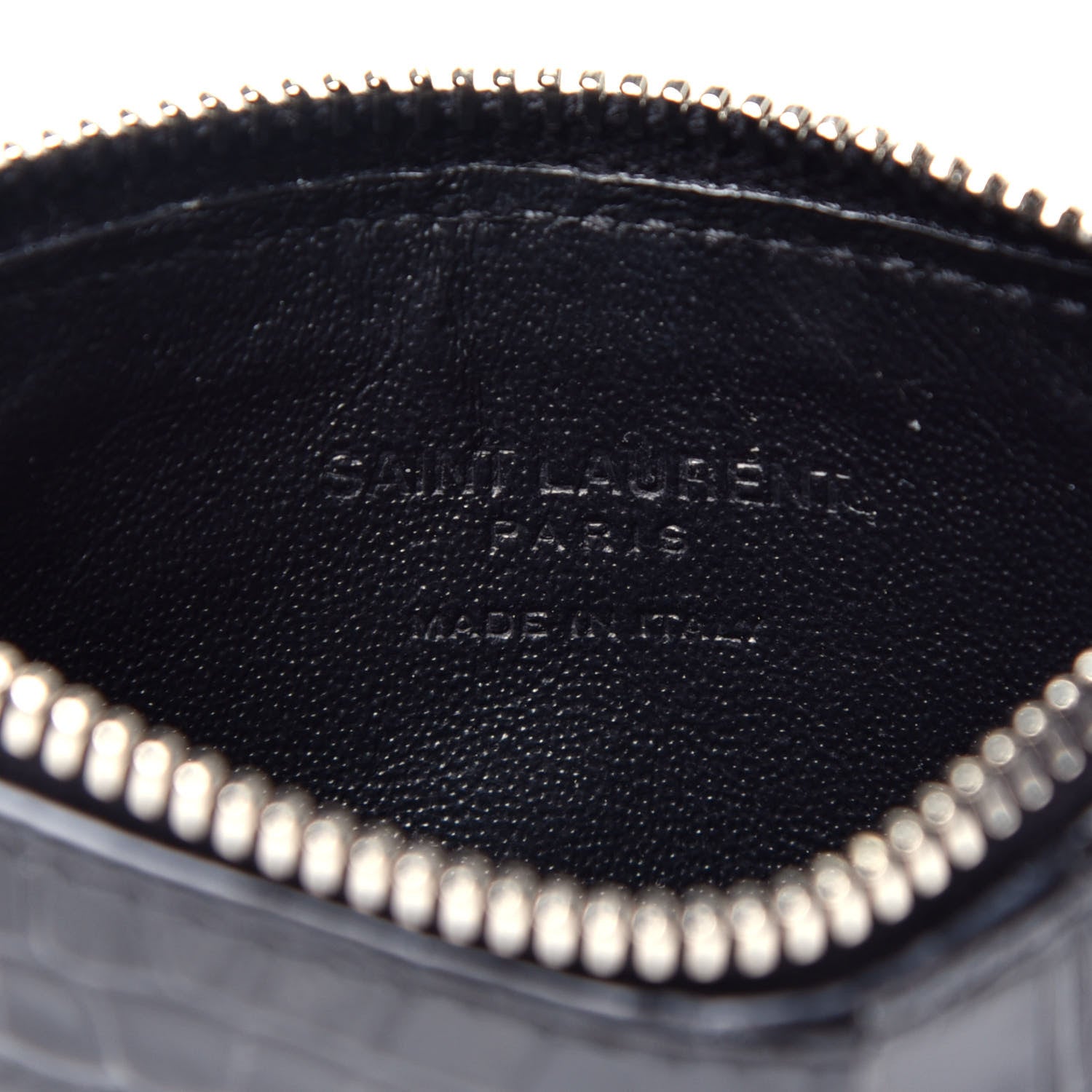 Saint Laurent Calfskin Crocodile Embossed 5 Fragments Zip Pouch Card Holder Black 6 of 7