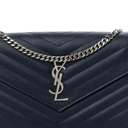 Saint Laurent Grain De Poudre Matelasse Chevron Monogram Chain Wallet Deep Marine 7 of 9