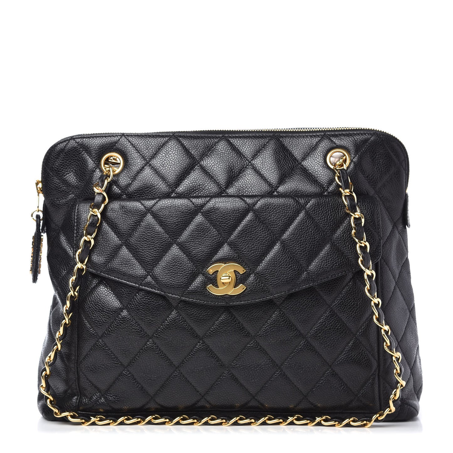 Caviar Quilted Flap Shoulder Bag Black
