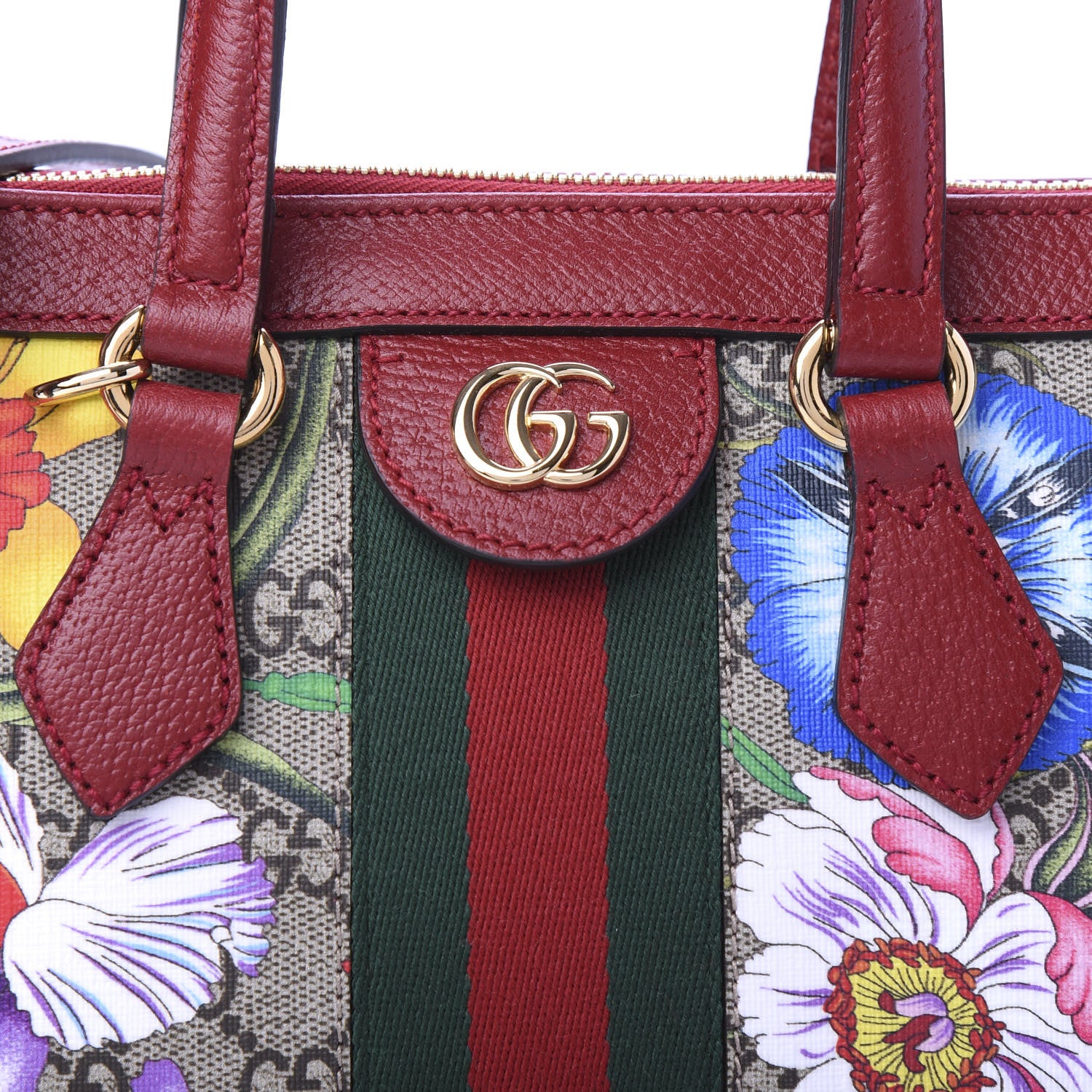 Gucci GG Supreme Monogram Flora Web Small Ophidia Tote Bag Red 10 of 11