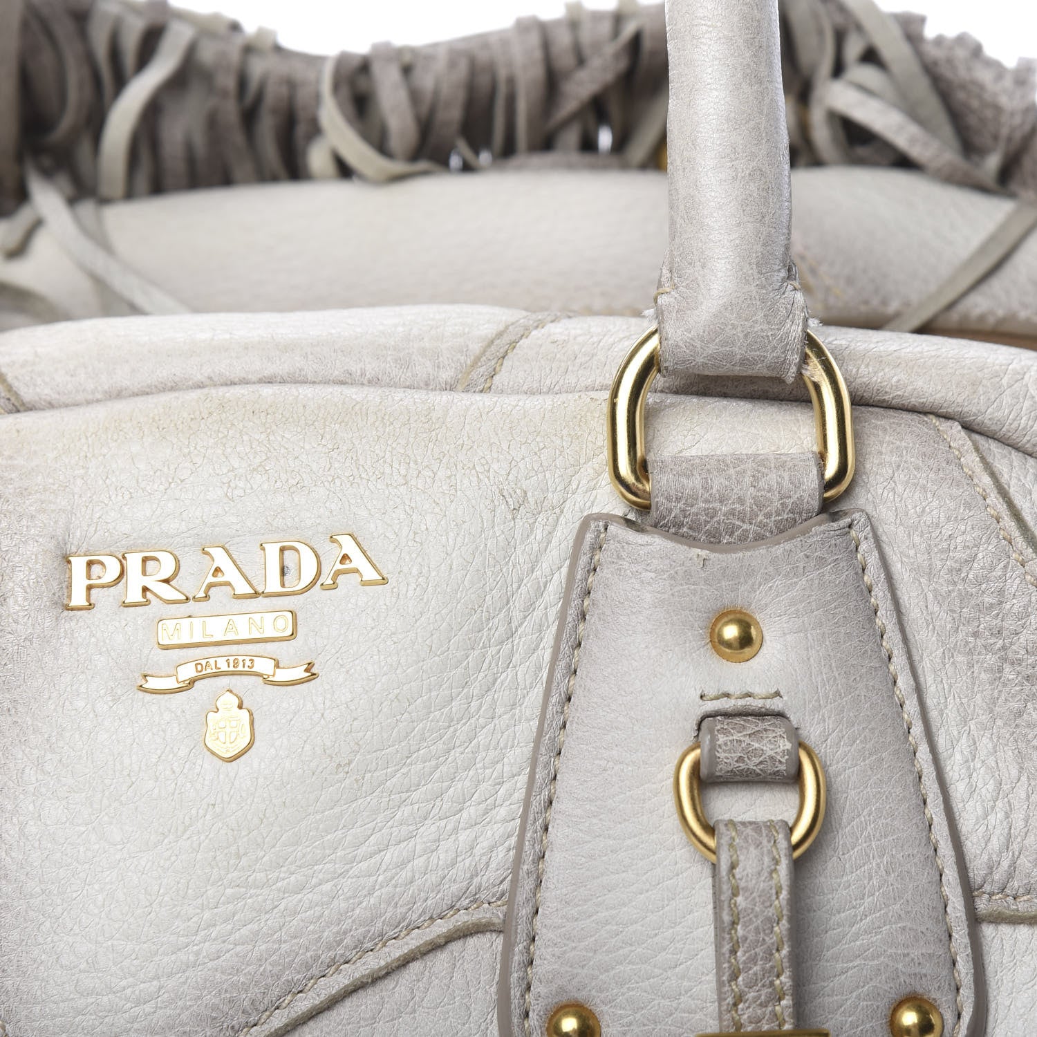 Prada Cervo Patchwork Fringe Bowler Bianco 12 of 17
