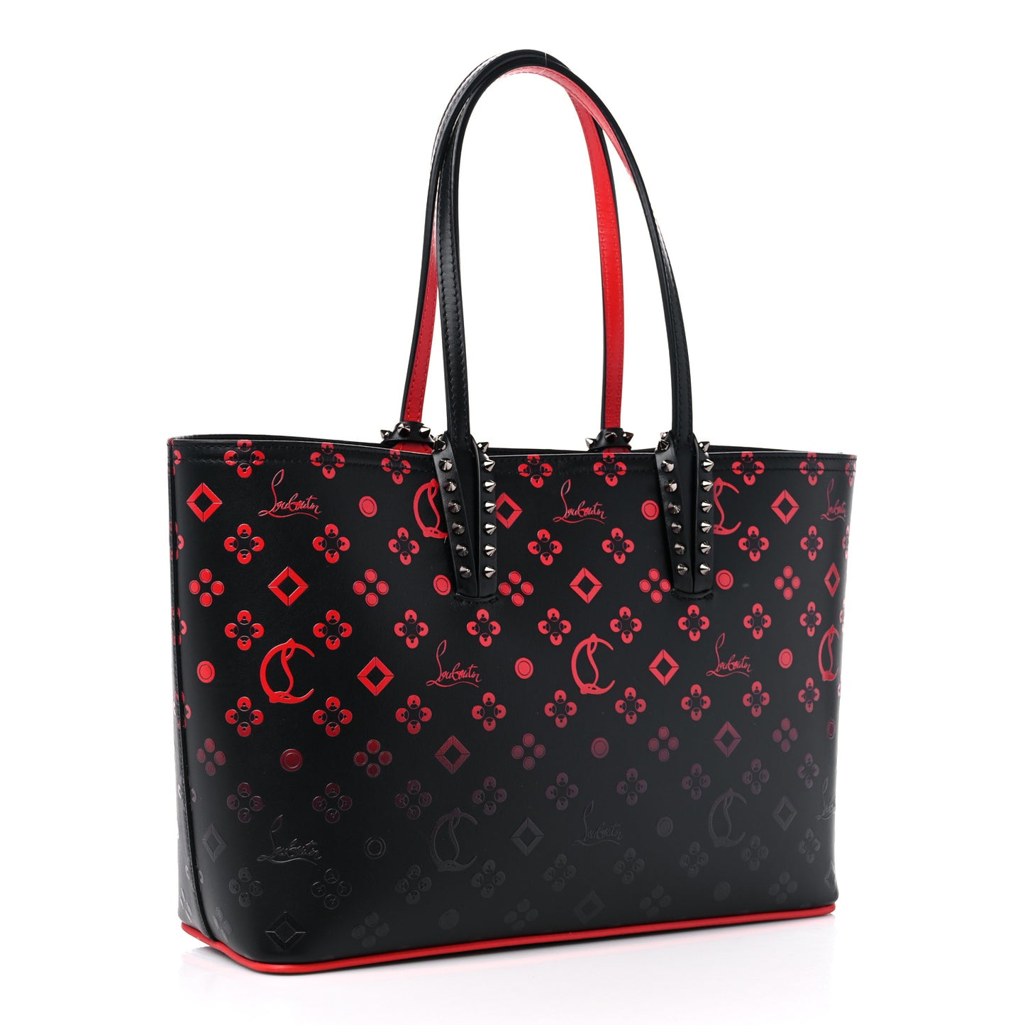 Perforated Calfskin Degrade Loubinthesky East West Cabata Tote Black Red