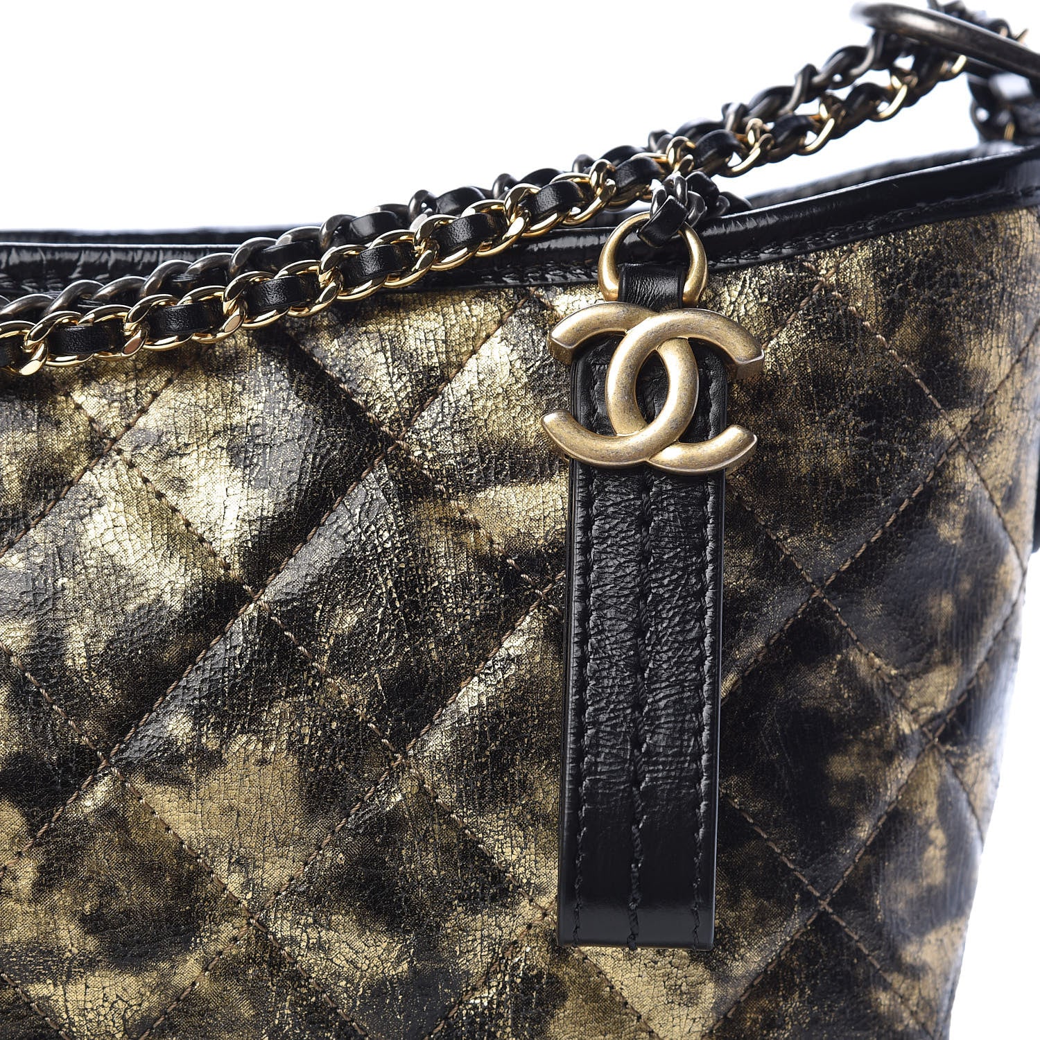 Chanel Metallic Crumpled Goatskin Quilted Medium Gabrielle Hobo Black Gold 10 of 12