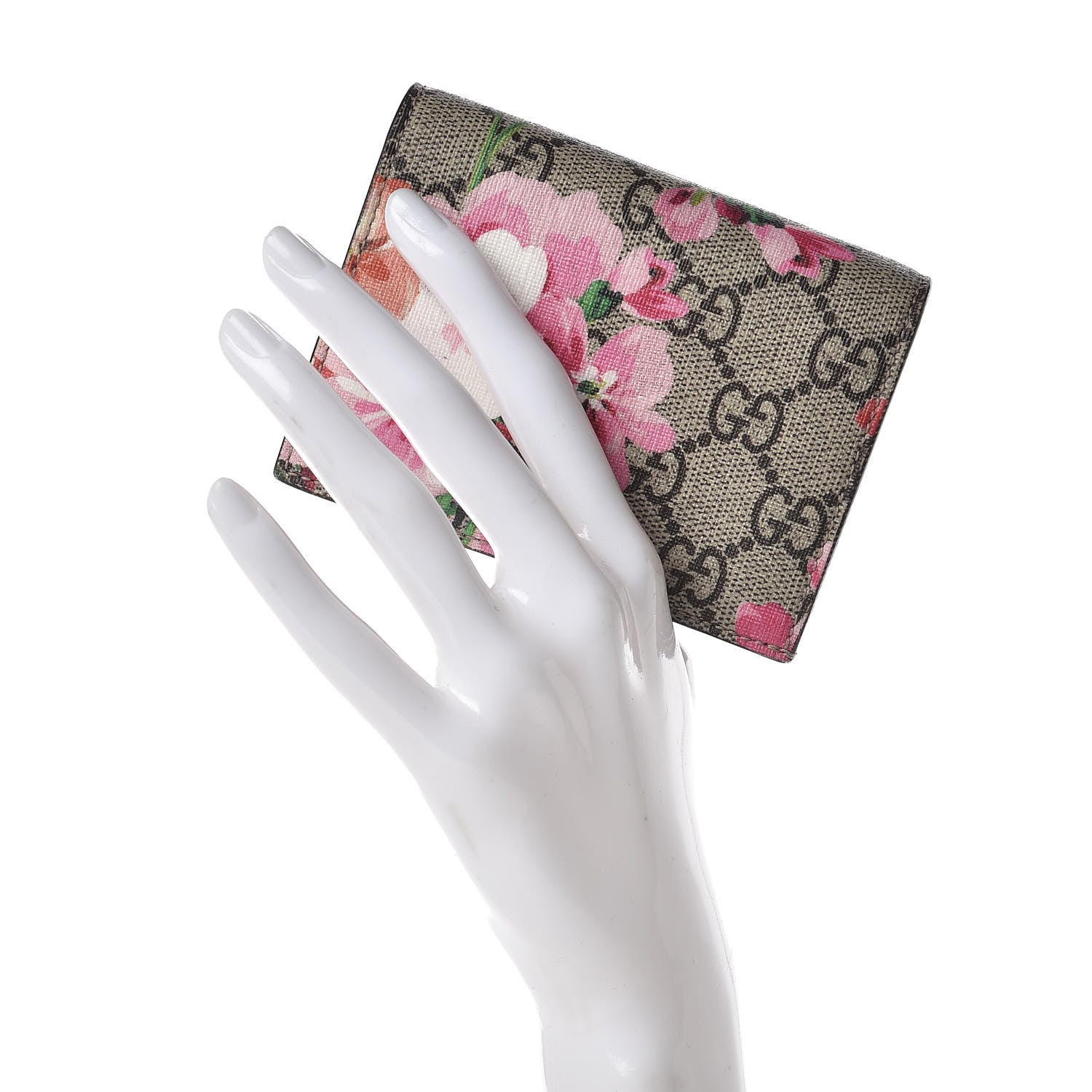 Gucci GG Supreme Monogram Blooms Card Case Wallet Beige Multicolor Dry Rose 2 of 9