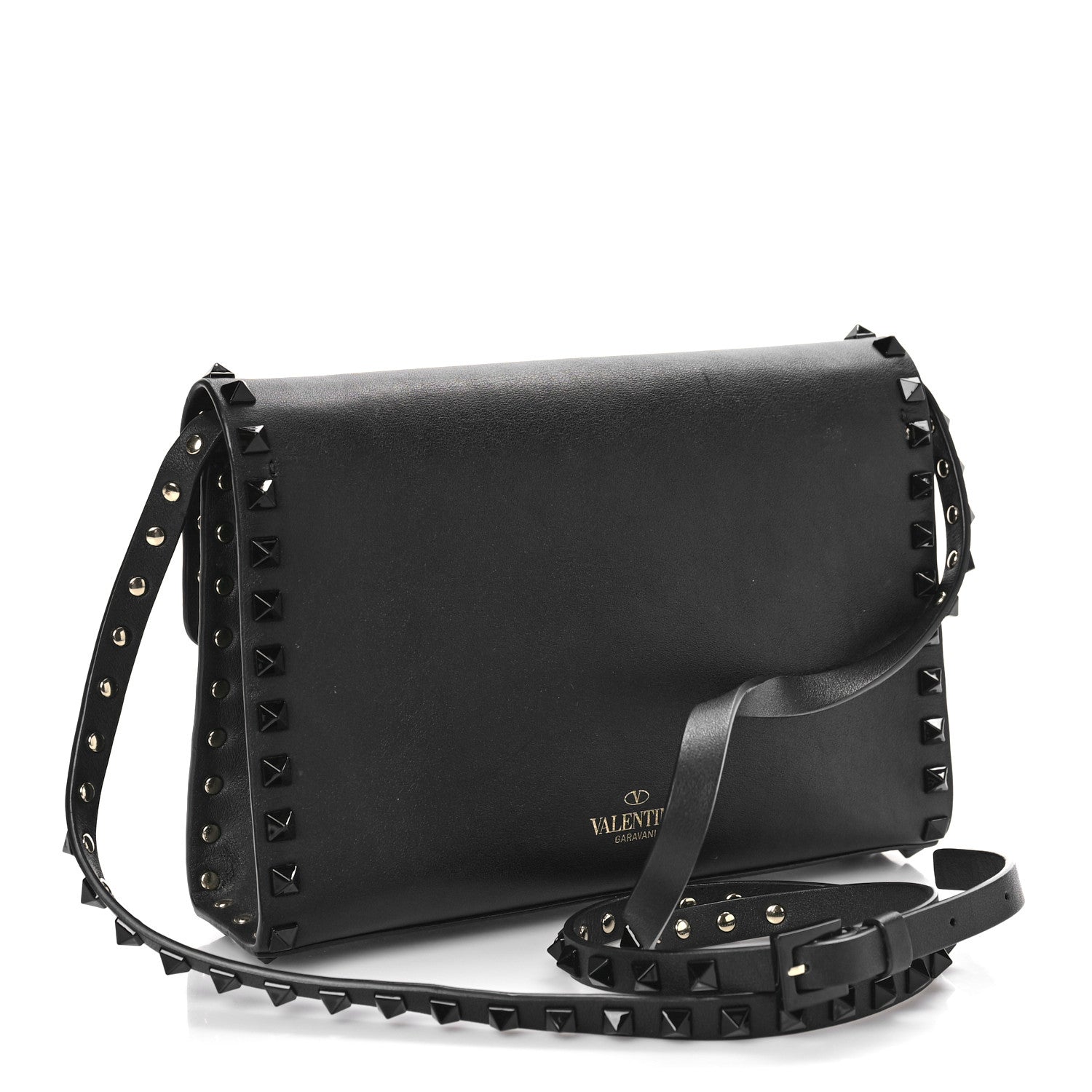 Valentino Garavani Vitello Monochrome Medium Rockstud Flip Lock Crossbody Bag Black 3 of 8