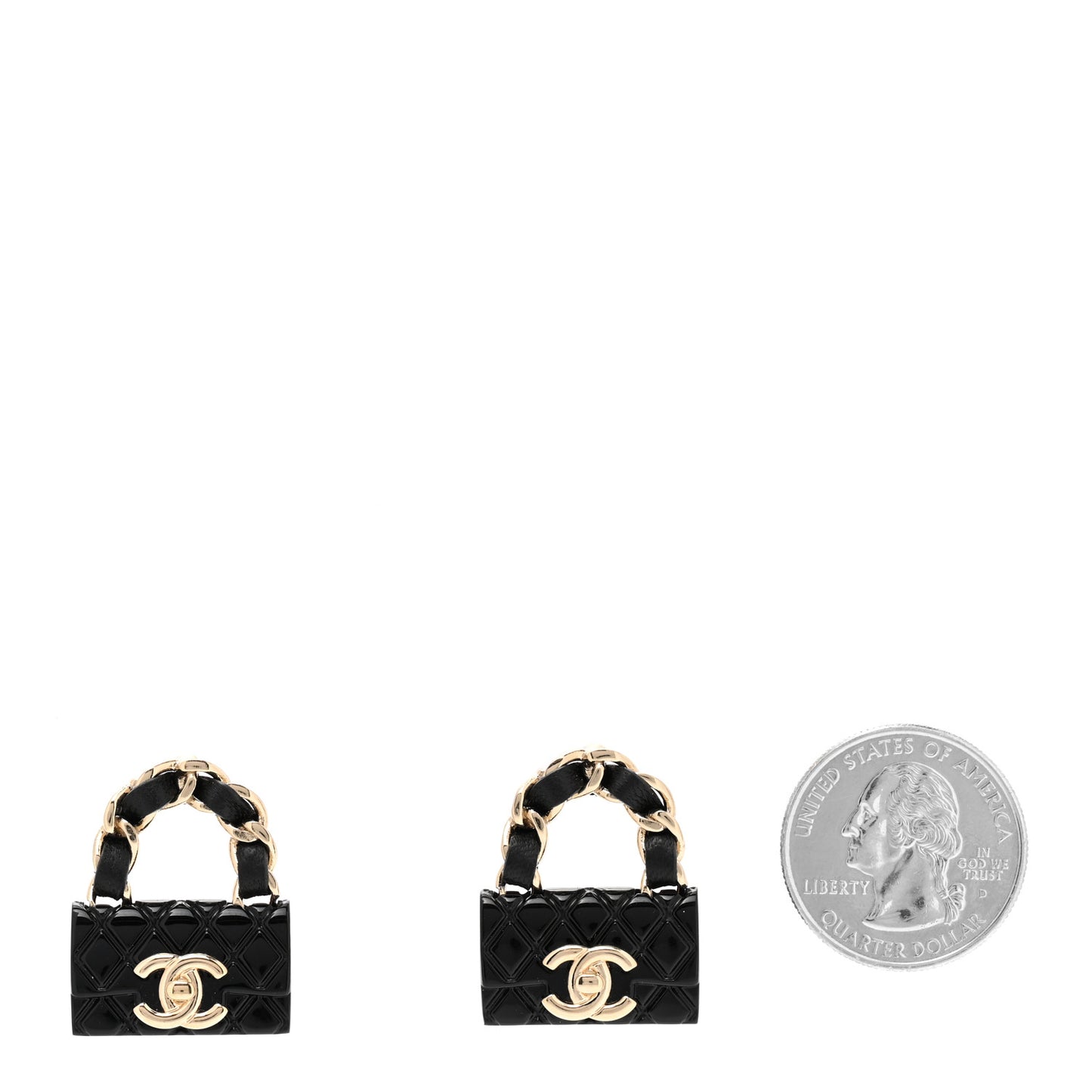 Metal Resin Lambskin Quilted CC Turnlock Chain Flap Bag Earrings Black Gold