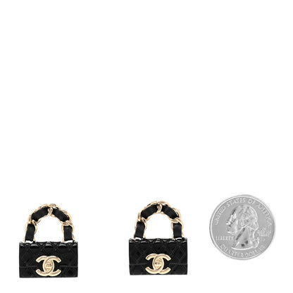 Chanel Metal Resin Lambskin Quilted CC Turnlock Chain Flap Bag Earrings Black Gold 2 of 4