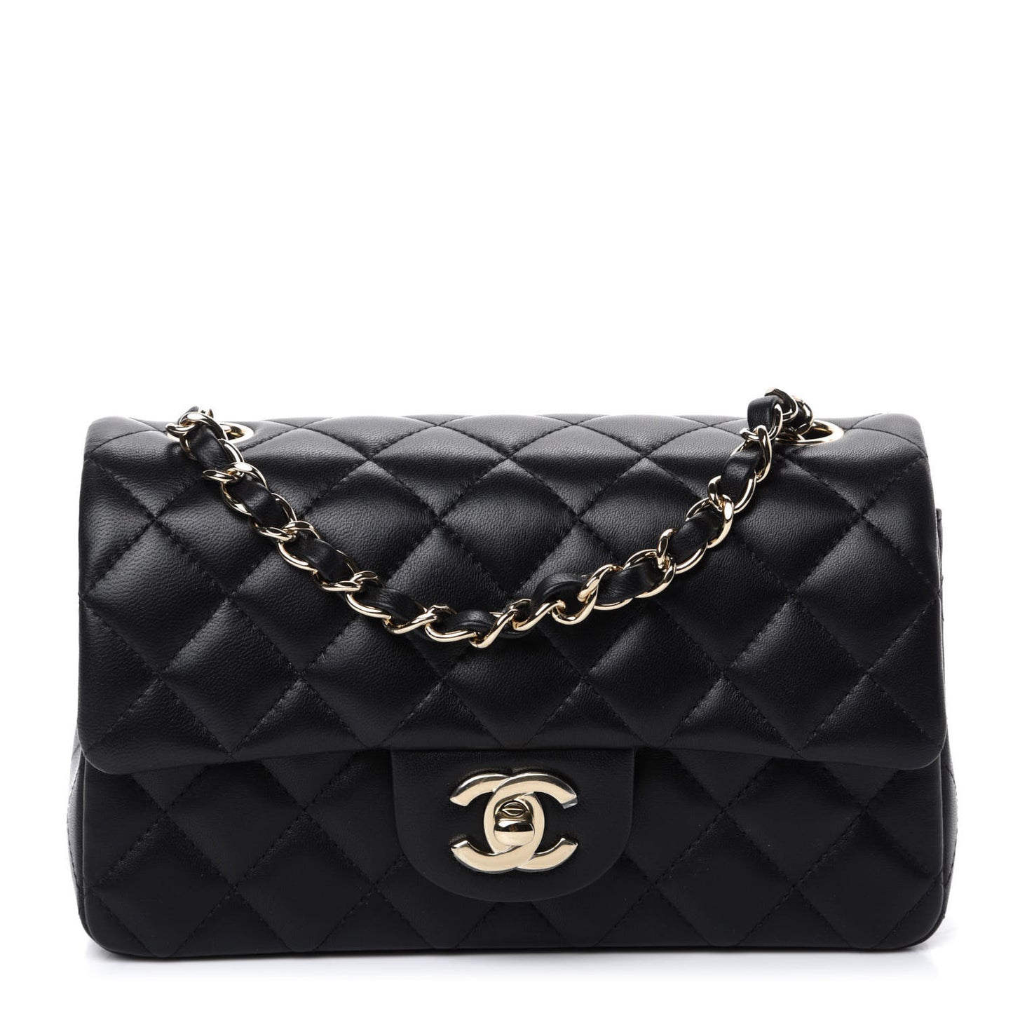 Lambskin Quilted Mini Rectangular Flap Black