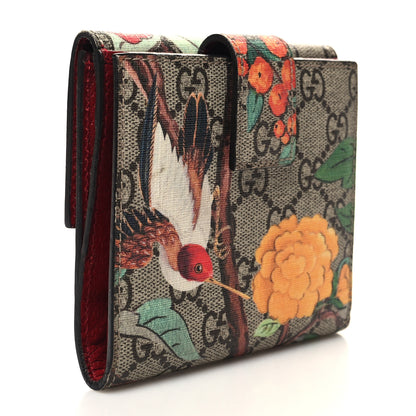 Gucci GG Supreme Monogram Tian French Flap Wallet Beige Multicolor Red 3 of 11