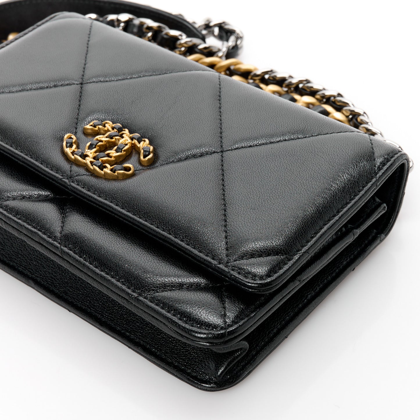 Lambskin Quilted Chanel 19 Wallet On Chain WOC Black
