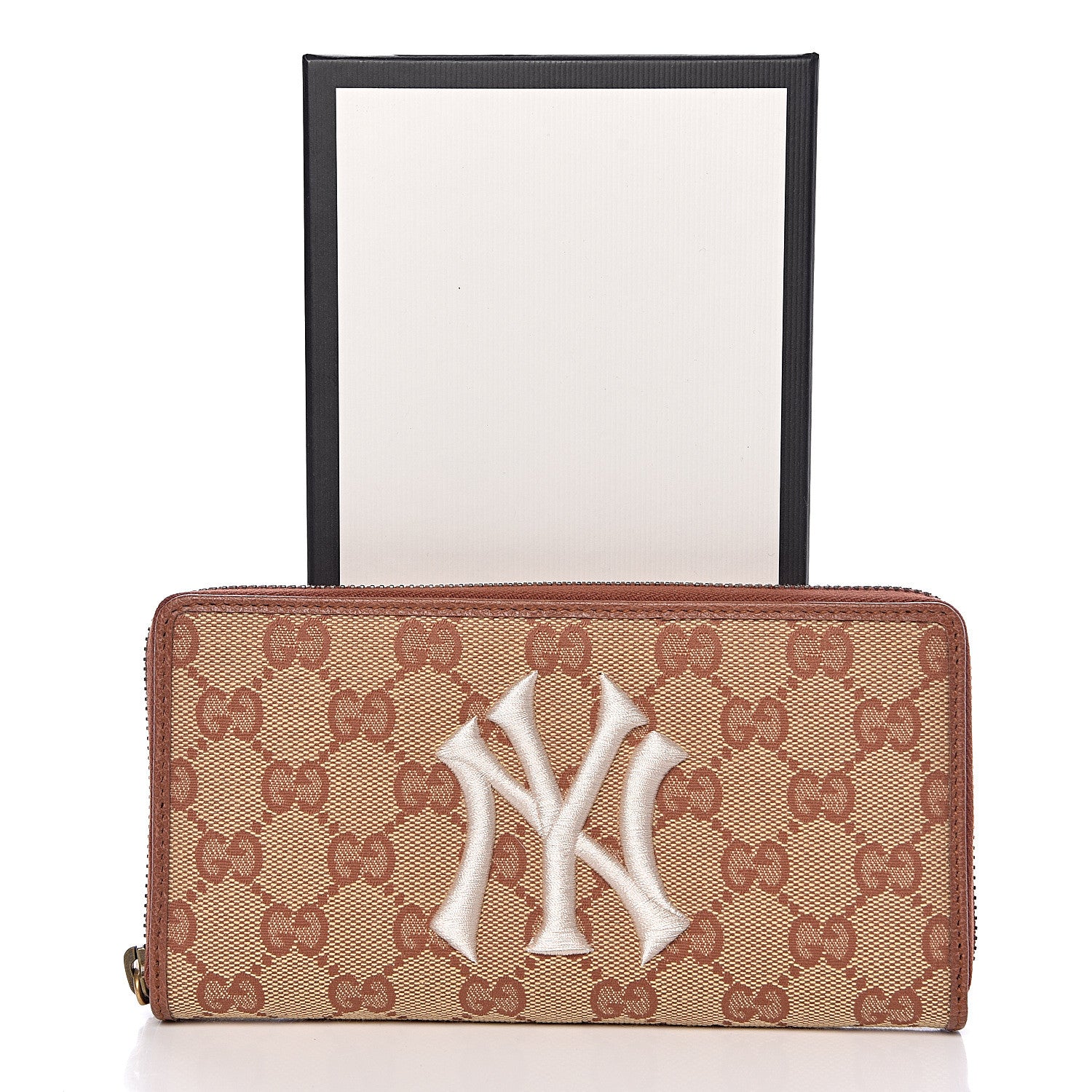 Gucci X MLB GG Monogram NY Yankees Zip Around Wallet Beige Ruggine Ivory 8 of 8
