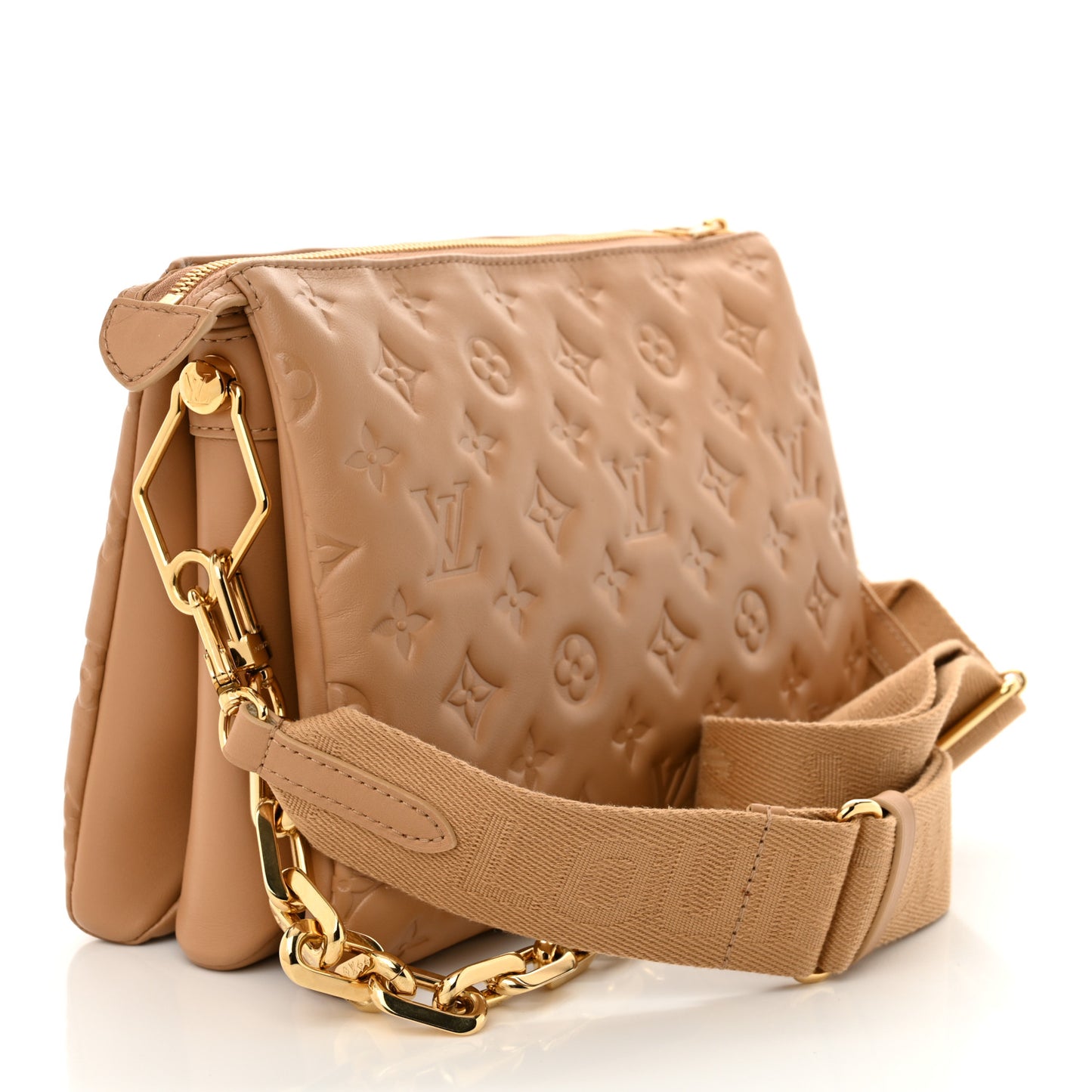 Lambskin Embossed Monogram Coussin PM Camel