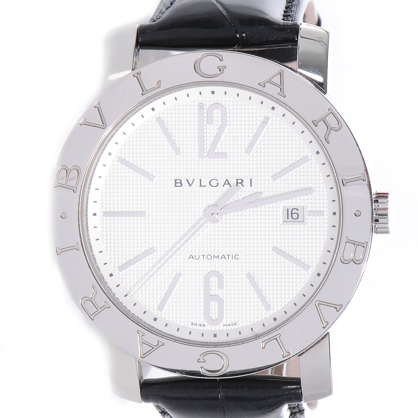 BVLGARI Mens Stainless Steel Leather 41mm Solotempo Watch White