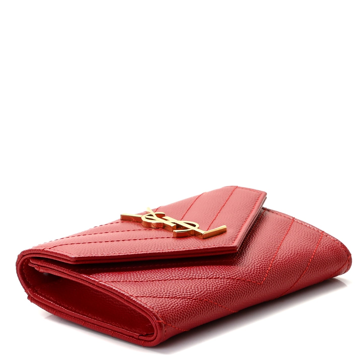 Grain De Poudre Matelasse Chevron Small Monogram Envelope Wallet Rouge Eros