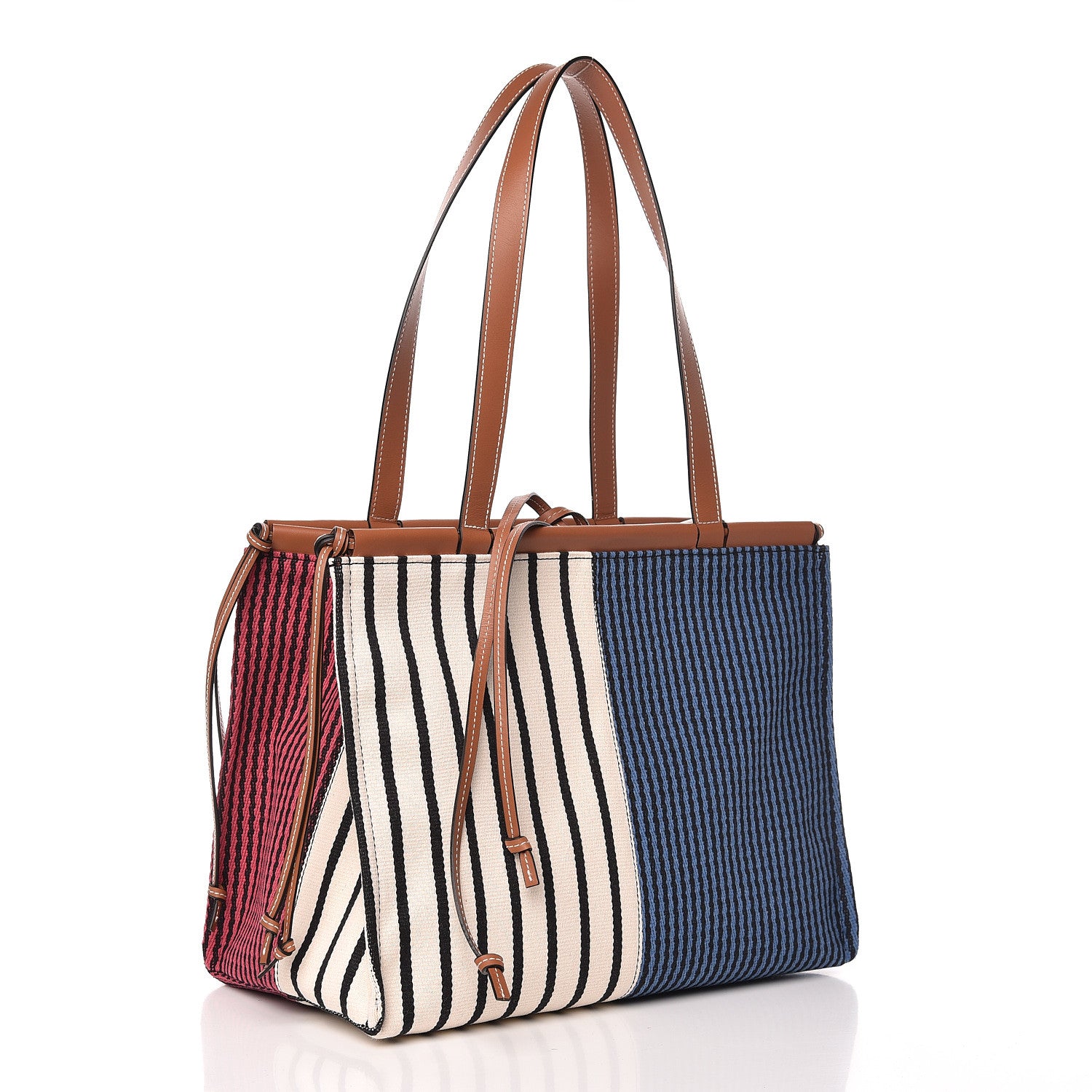 Loewe Canvas Calfskin Print Paulas Ibiza Stripes Cushion Tote Red White 3 of 11