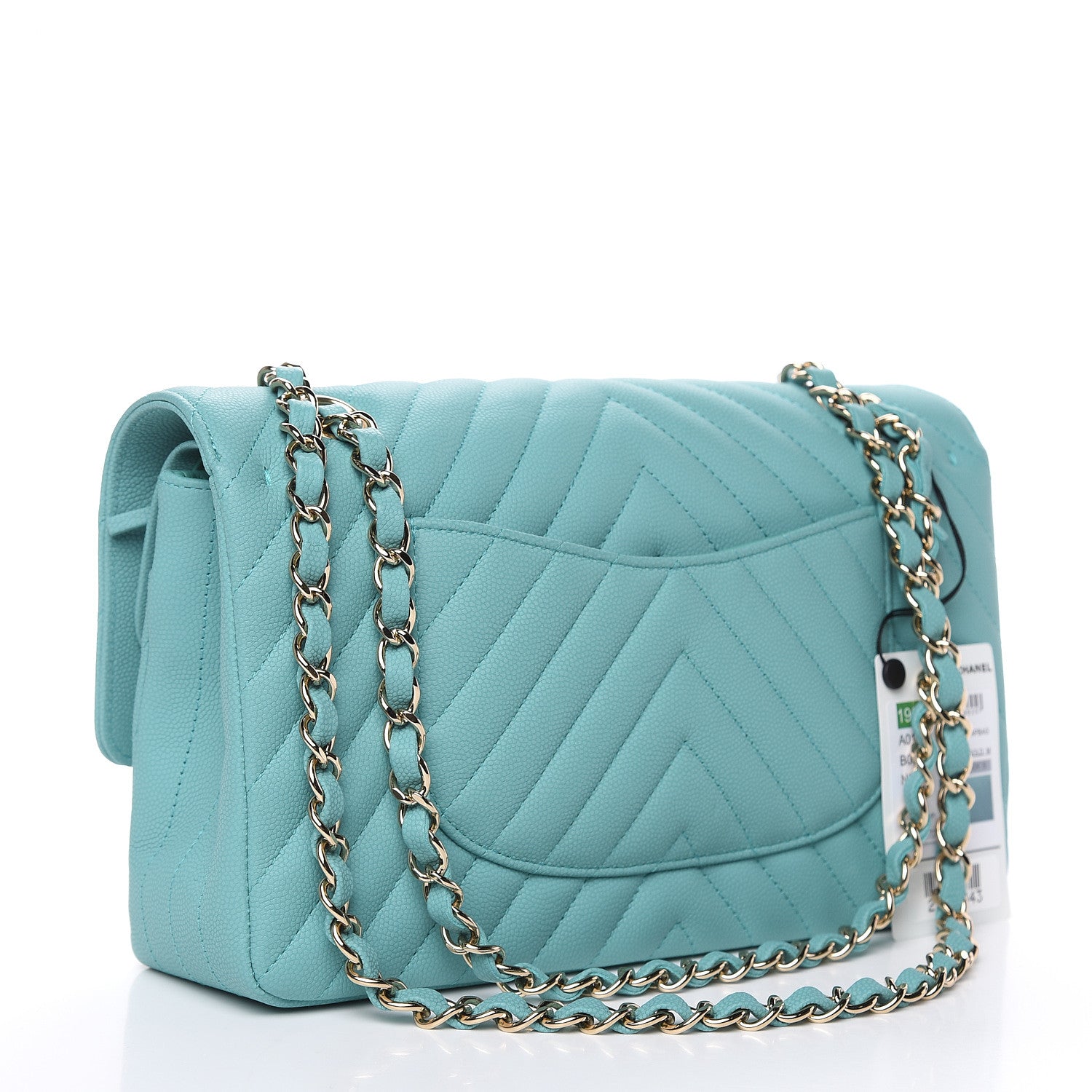 Chanel Caviar Flat Chevron Quilted Medium Double Flap Green 3 of 10