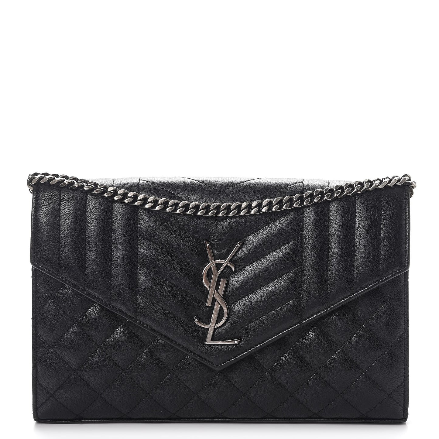 Sheepskin Tri-Quilt Monogram Envelope Chain Wallet Black