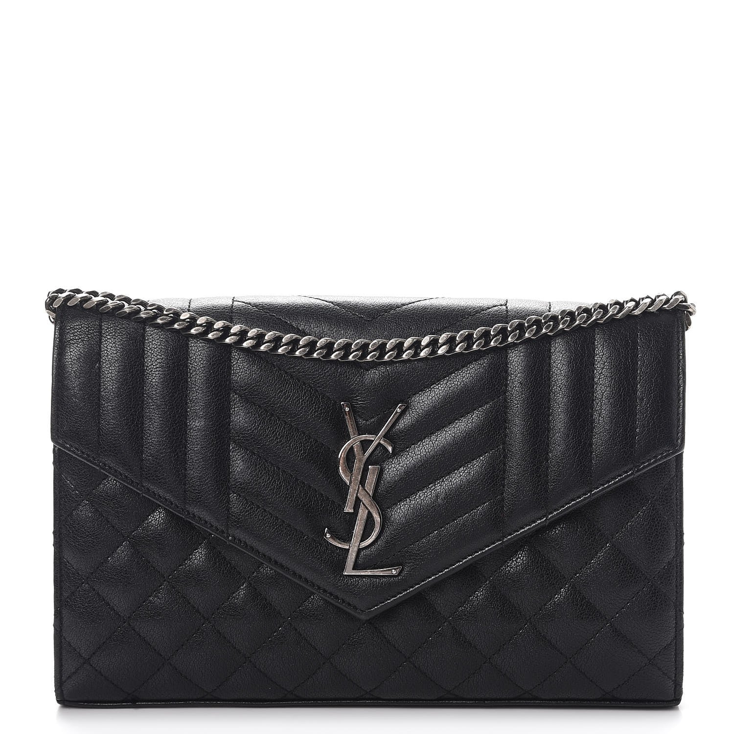 Saint Laurent Sheepskin Tri-Quilt Monogram Envelope Chain Wallet Black 1 of 10