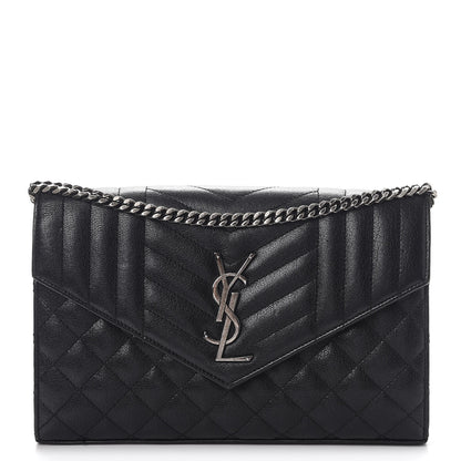 Saint Laurent Sheepskin Tri-Quilt Monogram Envelope Chain Wallet Black 1 of 10
