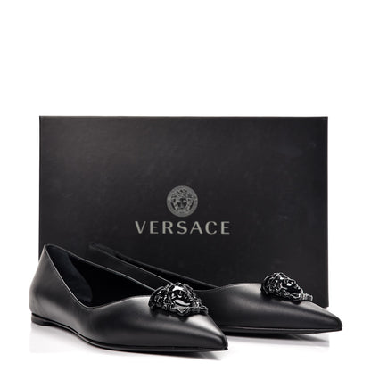 Versace Calfskin Palazzo Ballerina Flats 39.5 Black 11 of 11