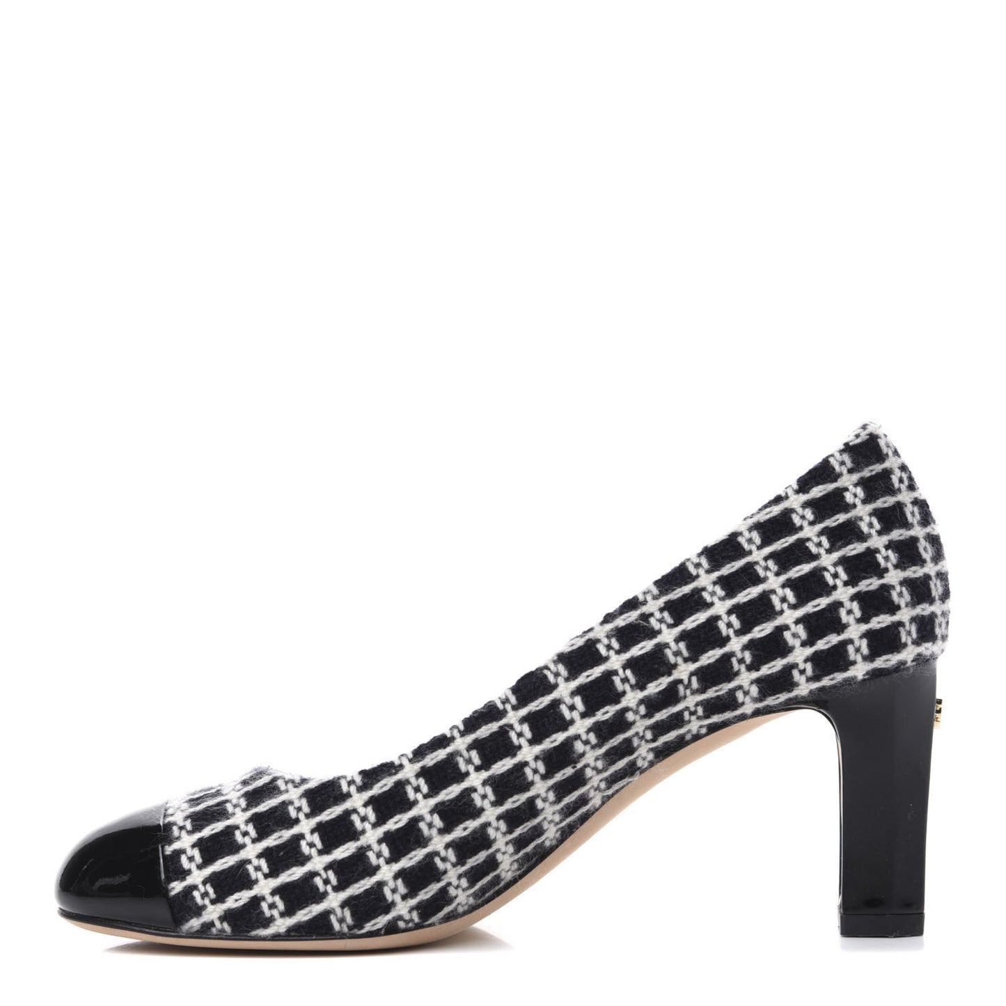 Tweed Patent Cap Toe CC Pumps 36 Black White