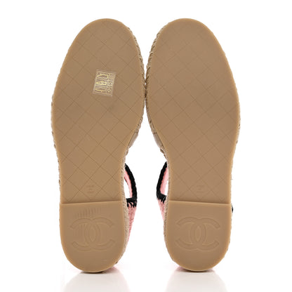 Chanel Braided Knit Cap Toe CC Ankle Strap Espadrilles 37 Light Pink Black 5 of 13