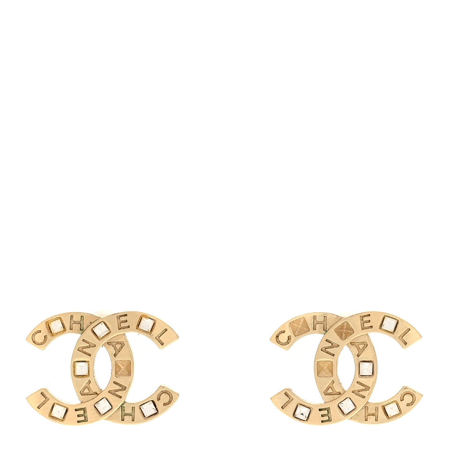 Crystal Metal CC Paris Button Stud Earrings Gold