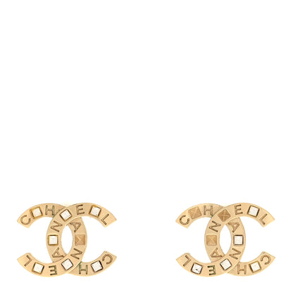 Chanel Crystal Metal CC Paris Button Stud Earrings Gold 1 of 4