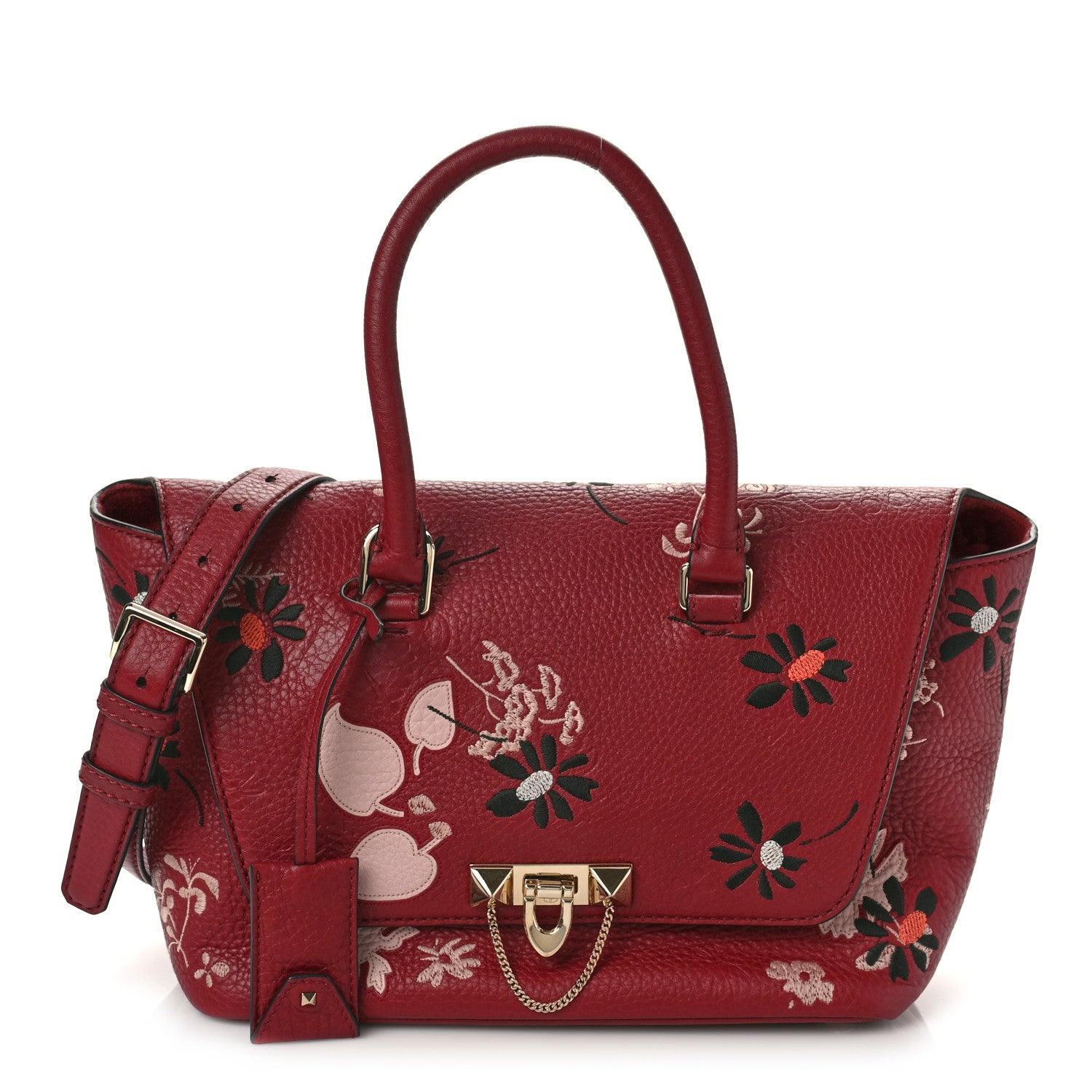 Valentino Garavani Alce Printed Calfskin Flower Embroidered Demilune Double Handle Satchel 1 of 12