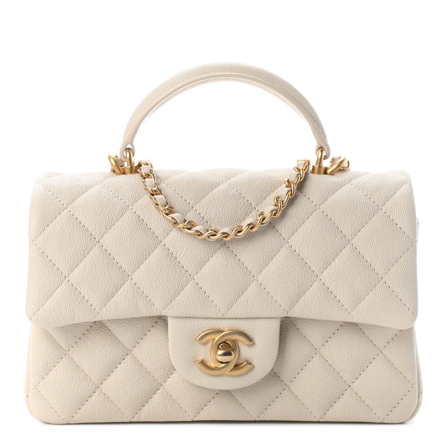 Caviar Quilted Mini Top Handle Rectangular Flap Beige