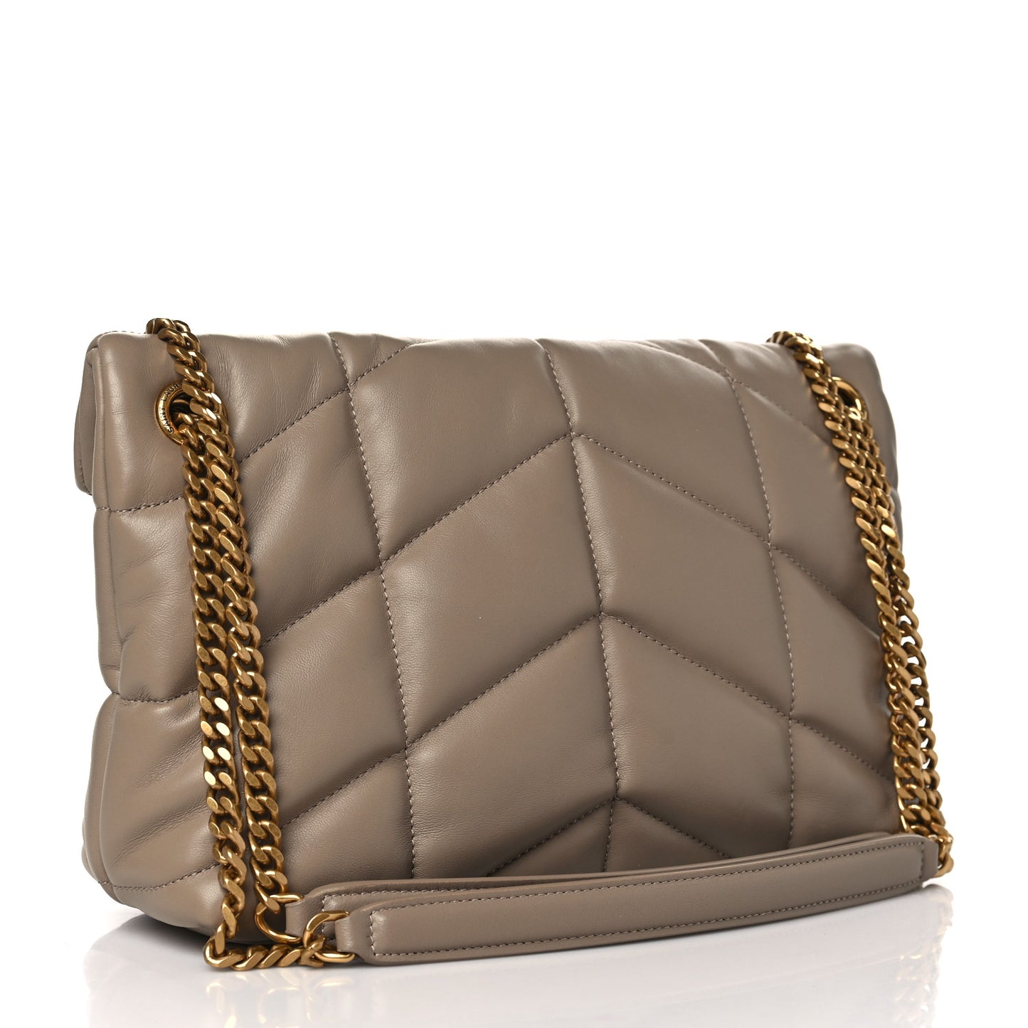 Lambskin Quilted Small Loulou Puffer Monogram Chain Satchel Dark Beige