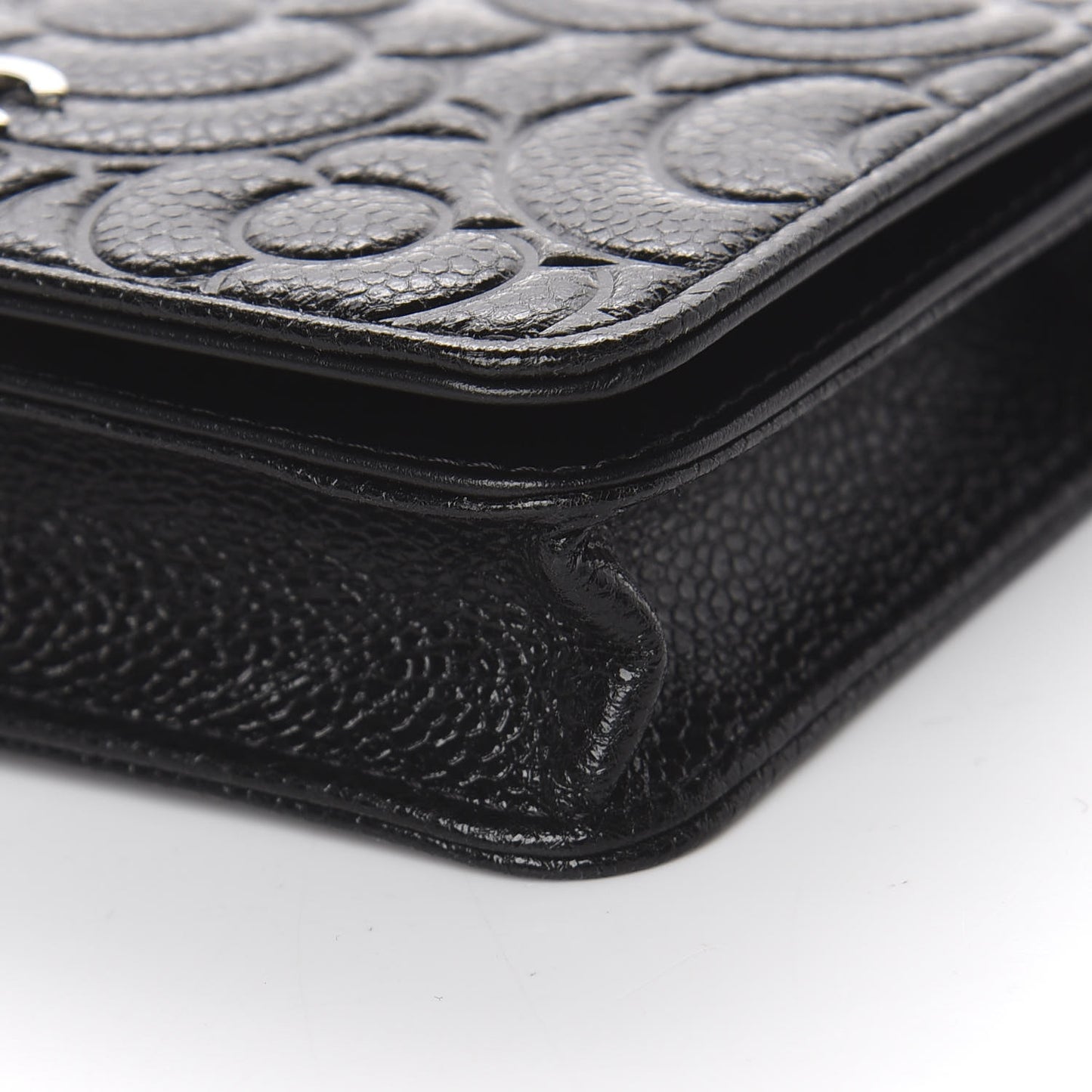 Caviar Camellia Embossed Chain Belt Bag Black