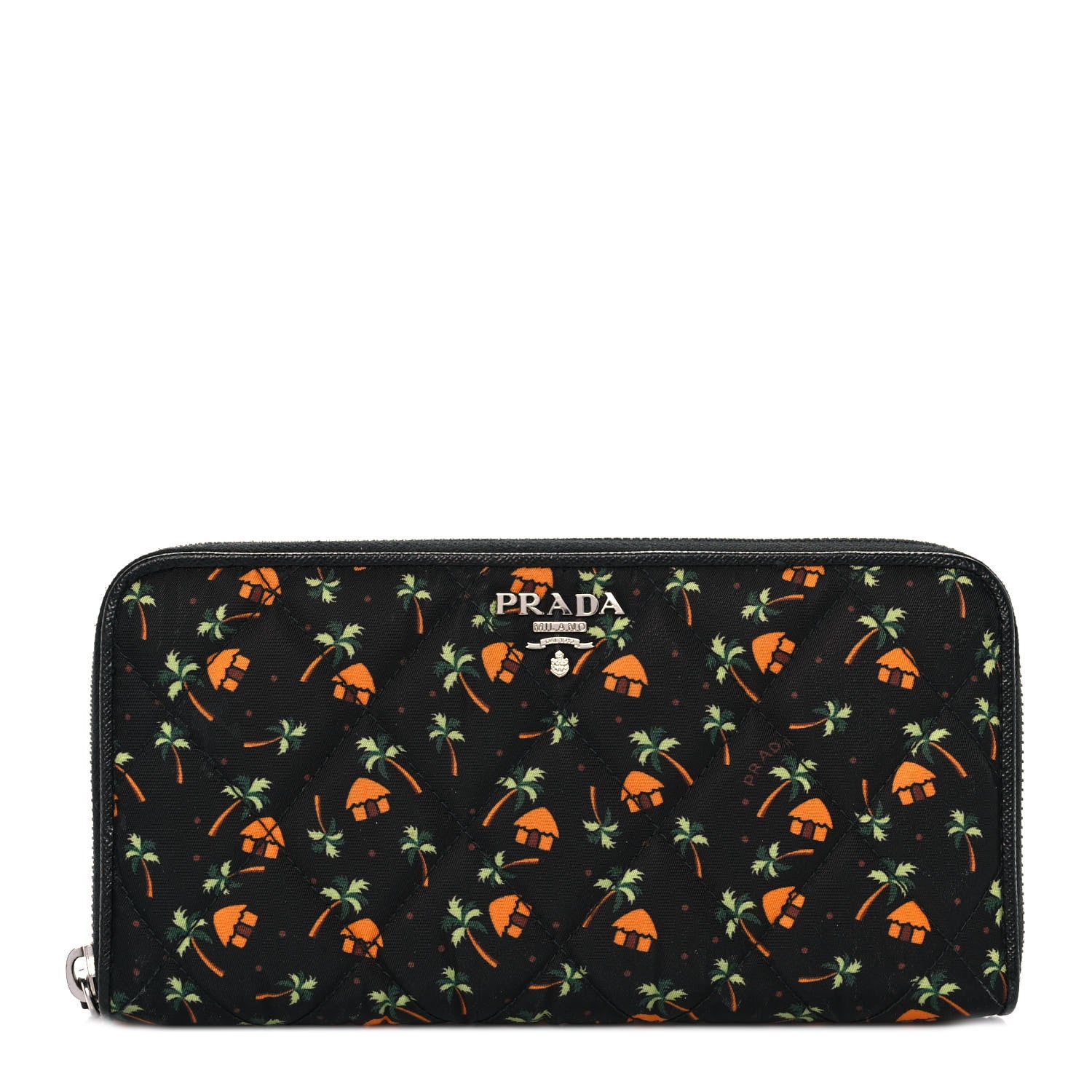Prada Nylon Quilted Palm Tree Zip Wallet Black 1 of 9