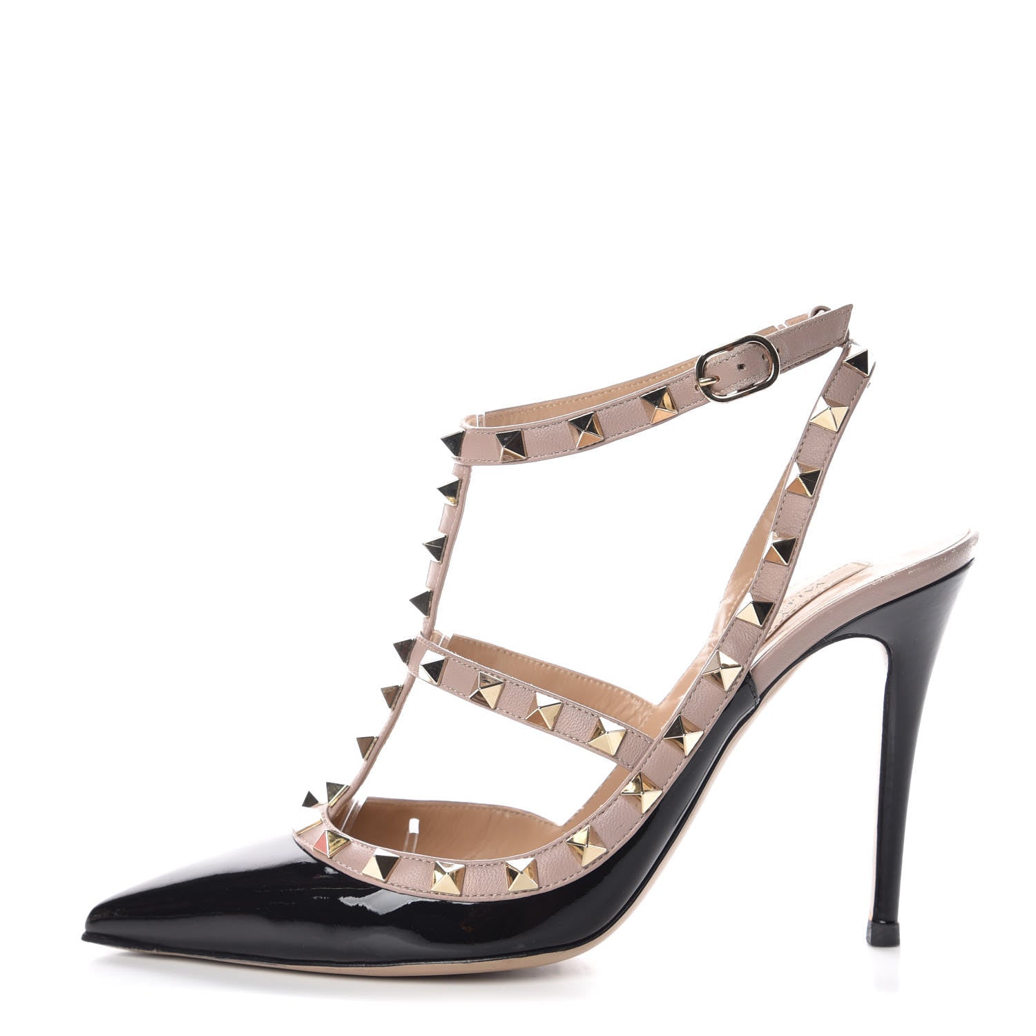 Valentino Garavani Patent Nappa Rockstud Ankle Strap 100mm Pumps 39.5 Black Poudre 1 of 14