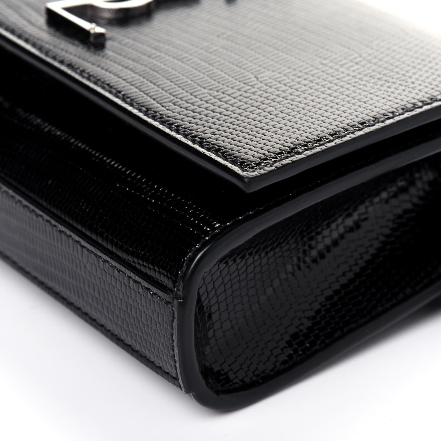 Saint Laurent Calfskin Lizard Embossed Monogram Kate Belt Bag Black 9 of 13