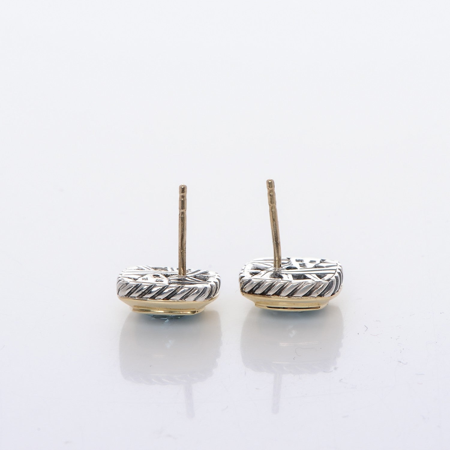 David Yurman Sterling Silver 18K Gold Blue Topaz 7mm Petite Albion Earrings 3 of 6